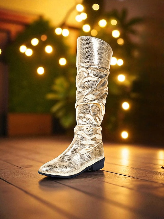 Slouch Knee - Gold Boots Women's Metallic Party High Shiny