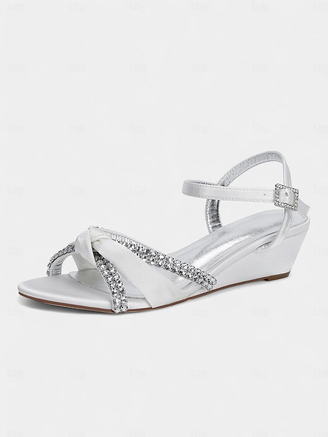 Knot Green Wedge Sandals - Satin Women's Rhinestone