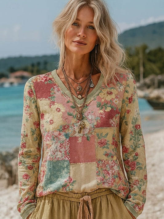 Women's T shirt Long Sleeve Floral Graphic Plants Vintage