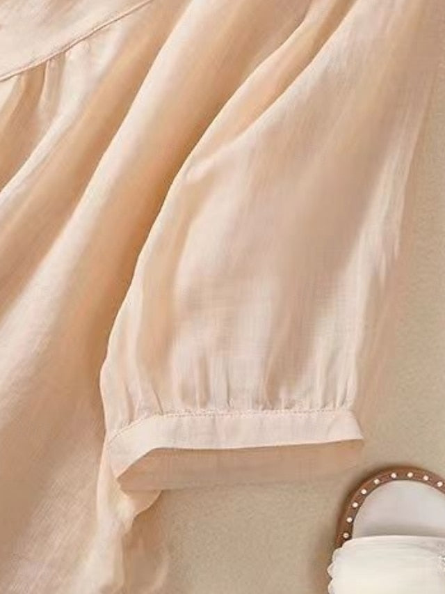 Women's Shirt Cotton Linen Shirts Blouse Solid Color Basic