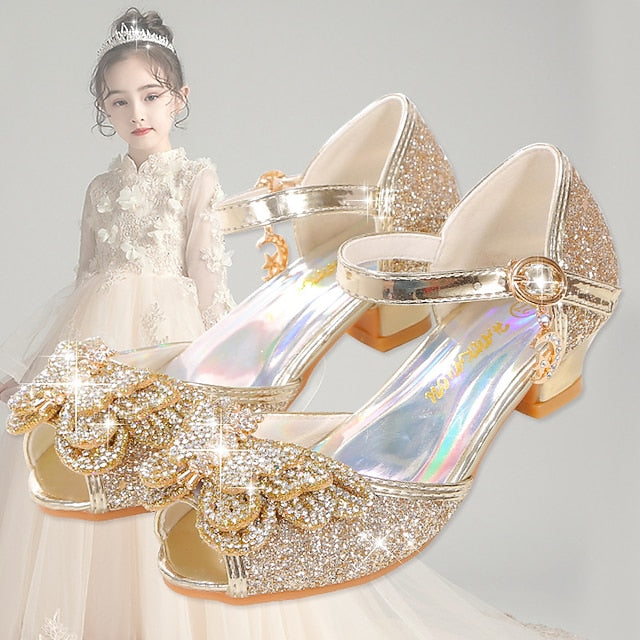 Silver Bowknot Princess – Glitter Shoes Girls' Sparkly