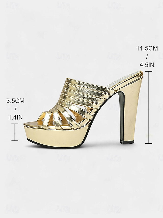 White Open-Toe Strappy Mule Women's Heels - Platform