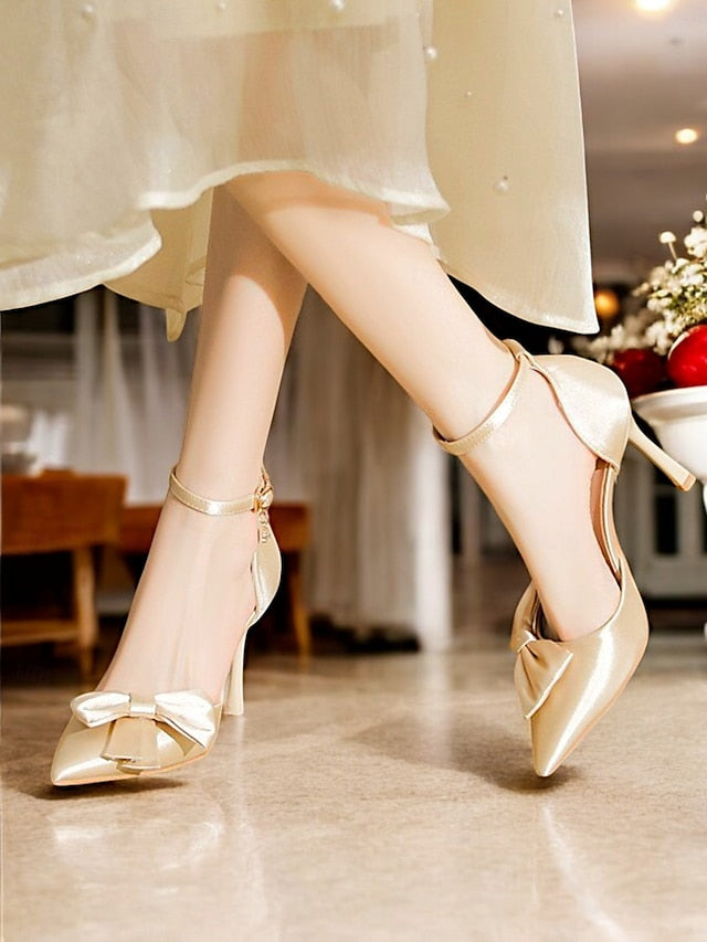 Bow Pointed Champagne Strap Pumps – Classy Women's Ankle