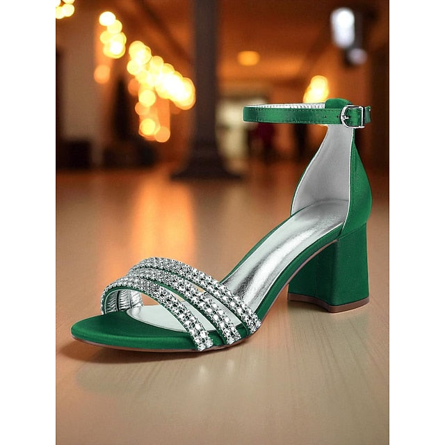 Women's with Sandals Heel Block Rhinestone Satin Purple