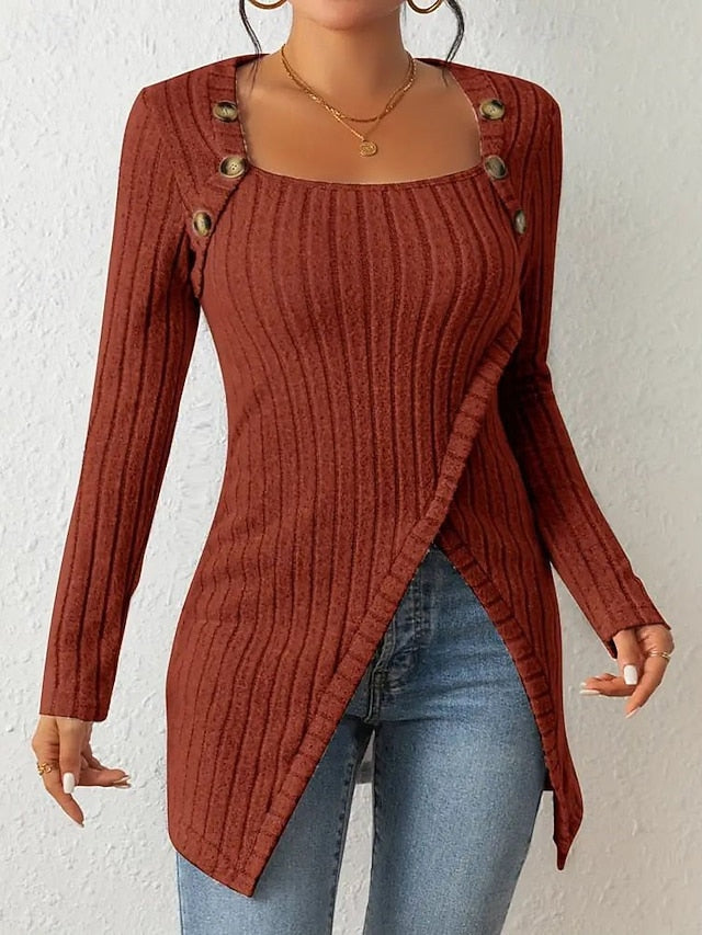Women's Sweater Pullover Casual Solid Color Square Neck