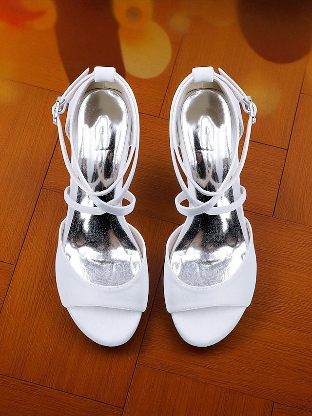 Ankle Strap Satin - with Block Heel Sandals Elegant Women's