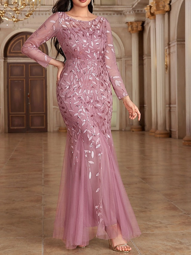 the Floor Dress of Bride Party Mother Neck Elegant Crew