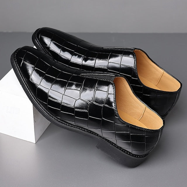 Men's Burgundy Shoes Crocodile Pattern – Slip-On