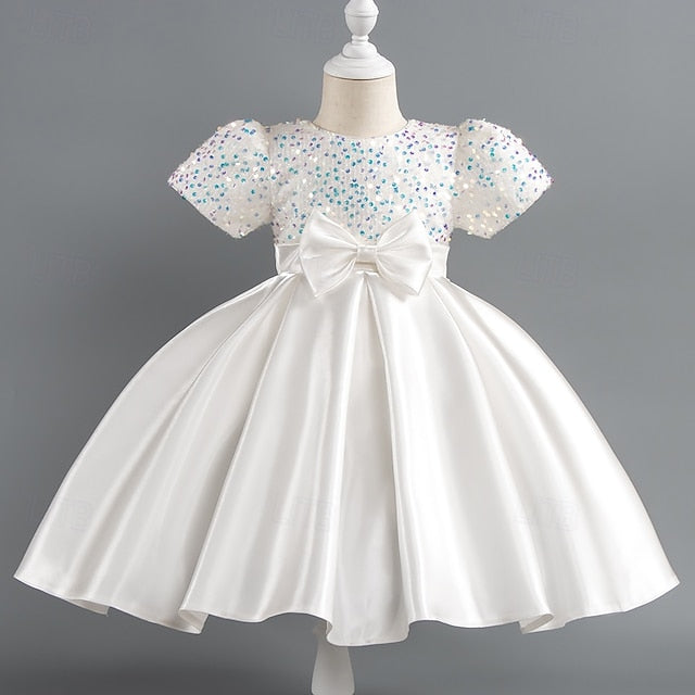 Wedding Dress Party Sleeve Girls' Short Sequin Toddler