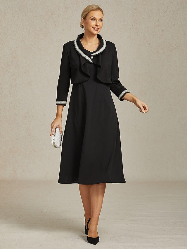 Women's Button Up Jacket Dressy Top Elegant 3/4 Length