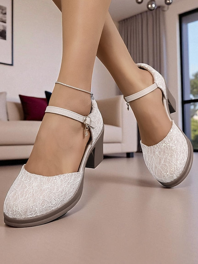 Chunky Women's Comfortable Shoes Jane Heel Low - Mary Lace