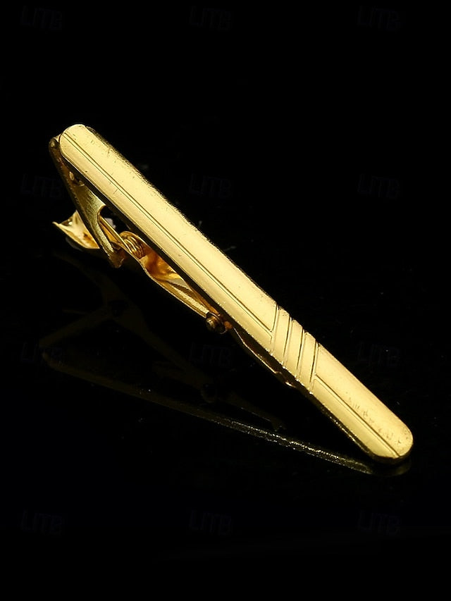 – Tie with for Black Clip Men Design Inlay Sleek Gold Elegant