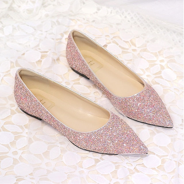 – Comfortable Shoes Flat Glitter Pointed Women's Pink Toe