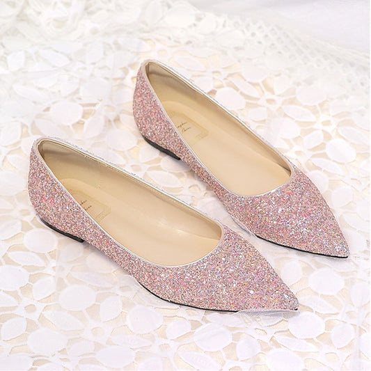 – Comfortable Shoes Flat Glitter Pointed Women's Pink Toe