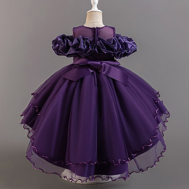 Sleeve Girls' Flower Wedding Party Kids Floral Dress Short