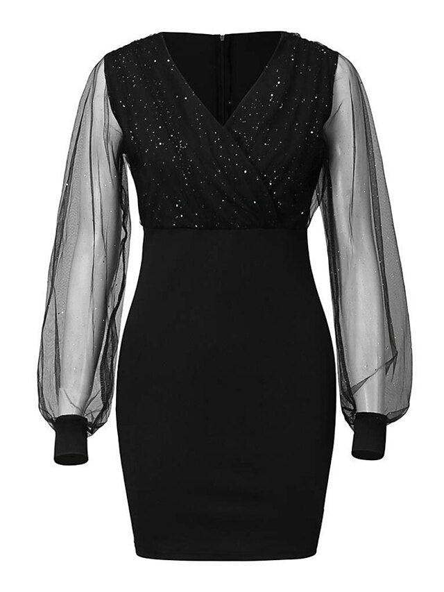 Women's Black Dress Wedding Guest Cocktail Dress Sexy V