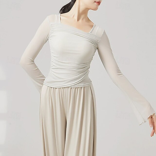 Activewear Top Pure Color Splicing Tulle Women's