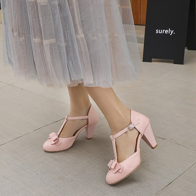 Heels Chunky Green with Mint – 1950s Vintage Bow T-Strap Retro