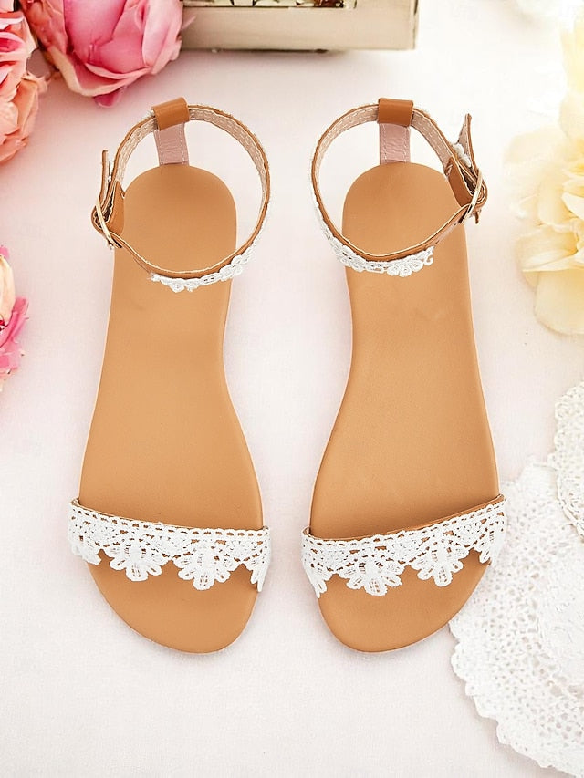 Floral with White Lace Women's Sandals Ankle Strap