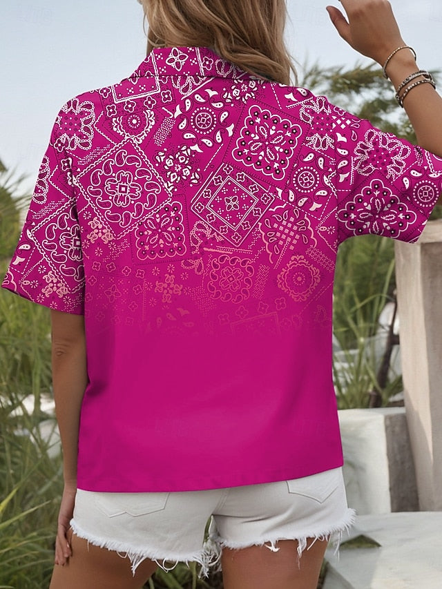 Women's Shirt Long Sleeve Button Down Blouse Ombre Graphic