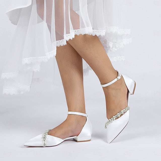 Elegant Flats Satin White – Women's Wedding Pointed Toe