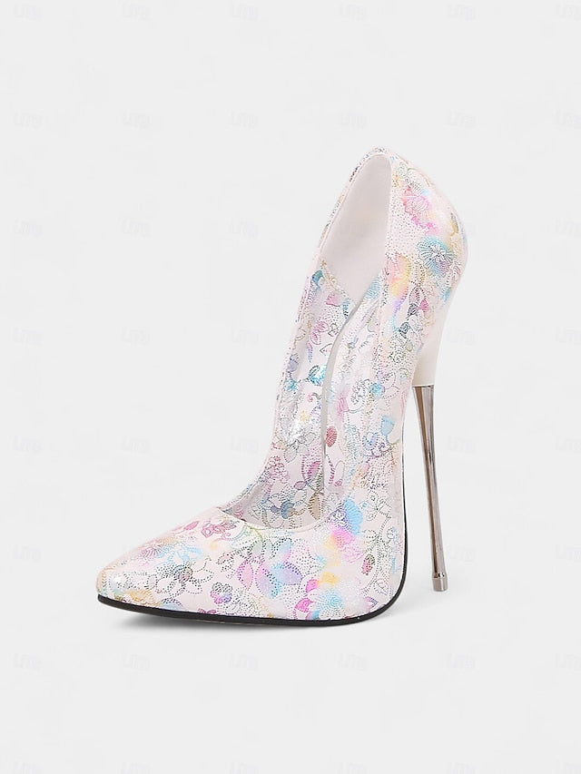 Jacquard Stiletto High Heels Red Women's