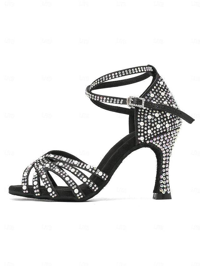 Latin High Tan Heel Rhinestone-Embellished with Dance Sandals