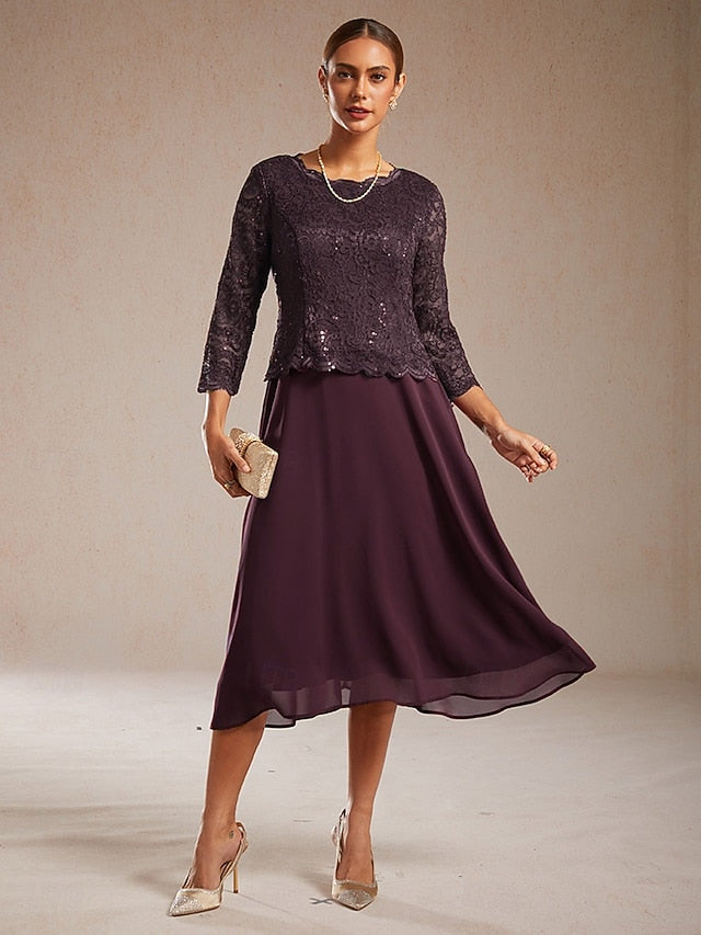 Women's Midi Dress Chiffon Dress Elegant Wedding Guest