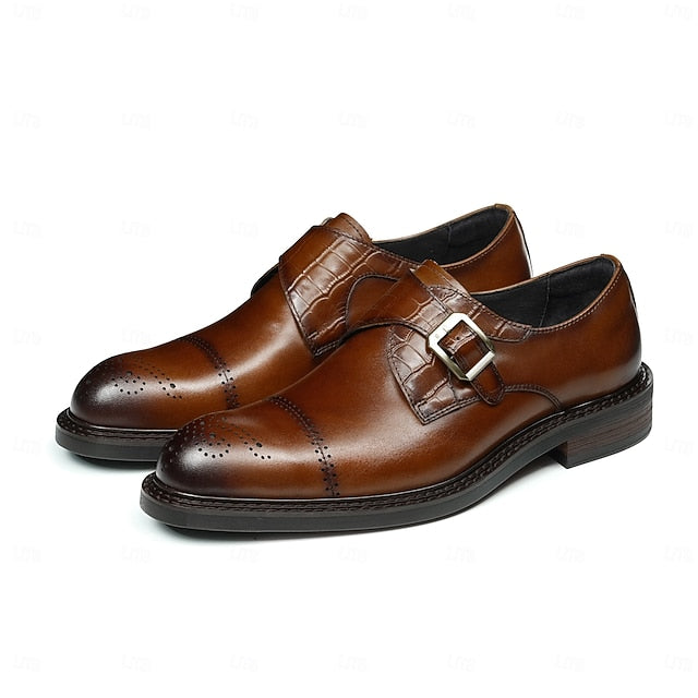 Black Strap Men's First Genuine Leather Monk Shoes-