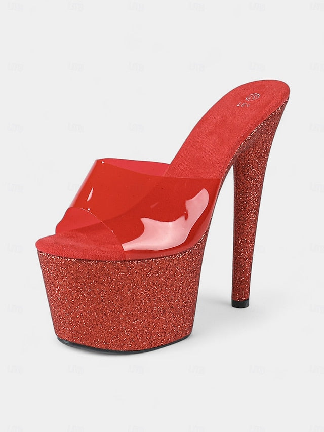 Red Stiletto Heels Women's Glitter Platform