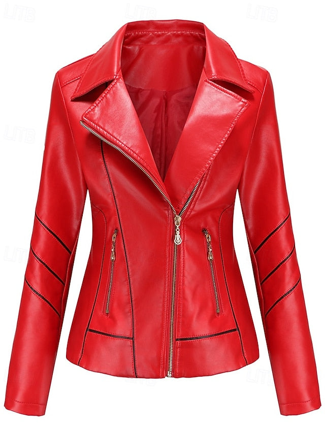 Comfortable Pocket Leather Zipper Women's Jacket Faux