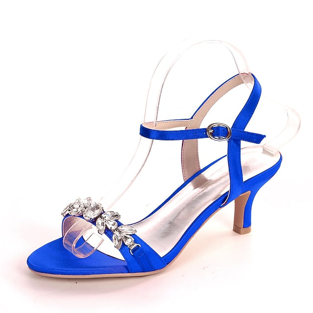– Elegant Silver Sandals Heeled Rhinestone Women's