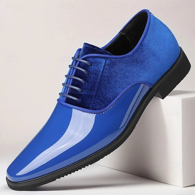 and Finish White Shoes Men's with Velvet Glossy Blue
