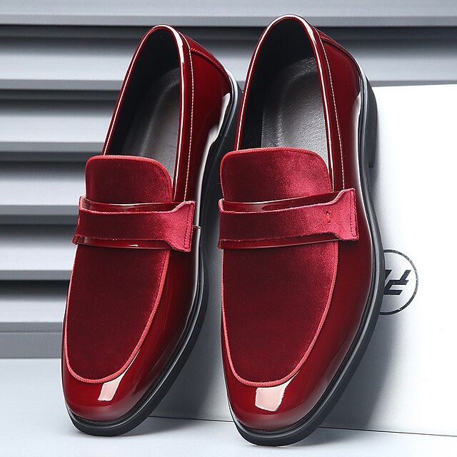– Velvet Design Faux Sleek Leather with Red Men's Loafers