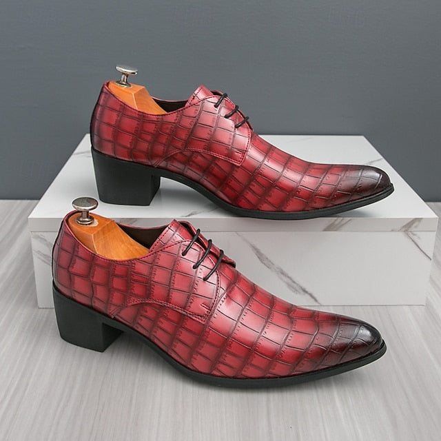 Pattern Red Shoes Men's  – Faux Crocodile Leather