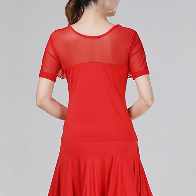 Latin Dance Ballroom Dance Top Pure Color Ruffle Splicing