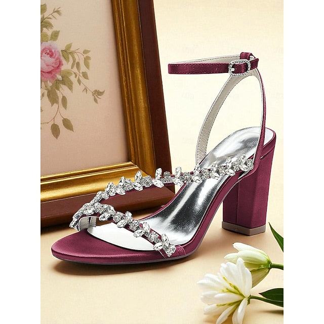 - Heel White Women's Block Rhinestone Straps with Sandals