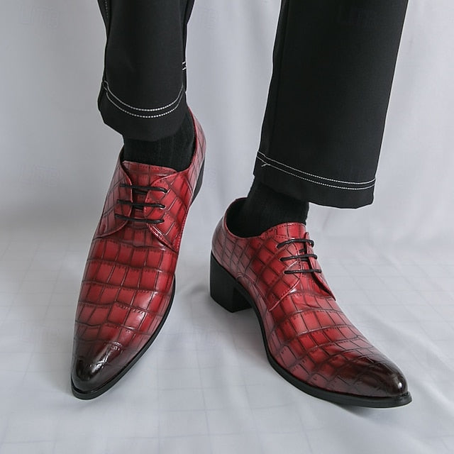 Pattern Red Shoes Men's  – Faux Crocodile Leather