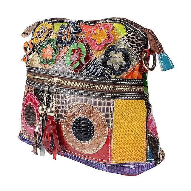 - Shoulder Women's Bag Colorful Bohemian Leather Patchwork