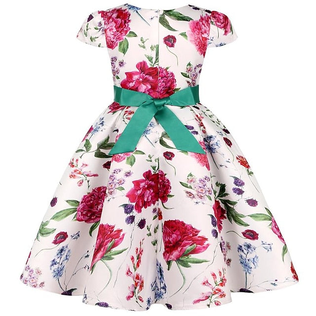 Kids Girls' Short Party Sleeve Dress Floral Flower
