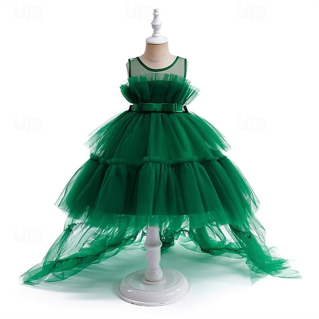 Kids Party Sleeveless Girls' Solid Dress Performance Color