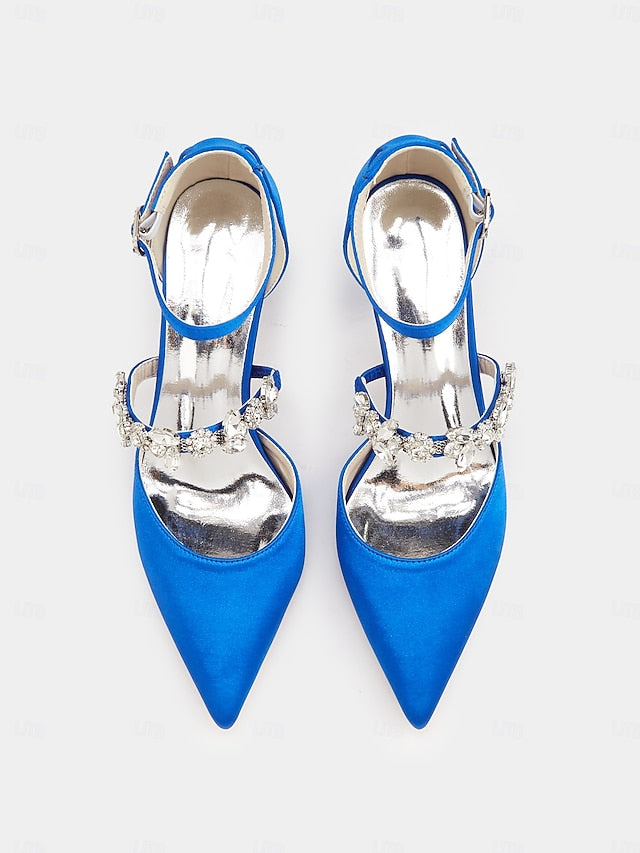 Satin with Heels Black - Women's Rhinestone Embellishments