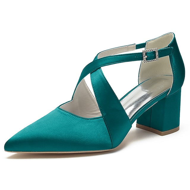 Heels Elegant Women's Pointed – White Toe Block Satin