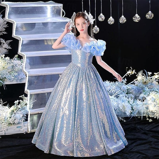 Solid Dress Sleeveless Kids Color Performance Girls' Party