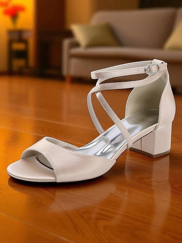 Ankle Strap Satin - with Block Heel Sandals Elegant Women's
