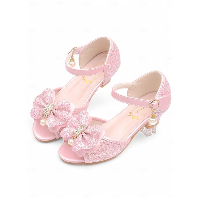 Girls' Pearl Accent Glitter with Purple Sandals Bow