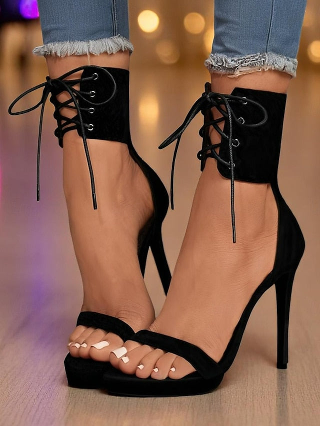 Black Ankle - Heel Women's Sexy High Strap Lace-Up Sandals