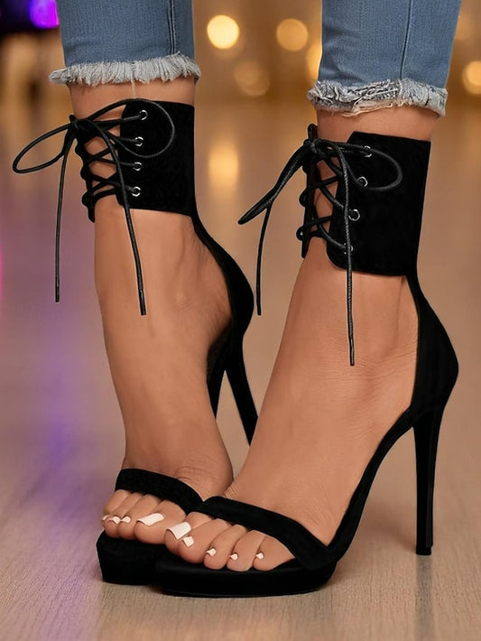 Black Ankle - Heel Women's Sexy High Strap Lace-Up Sandals