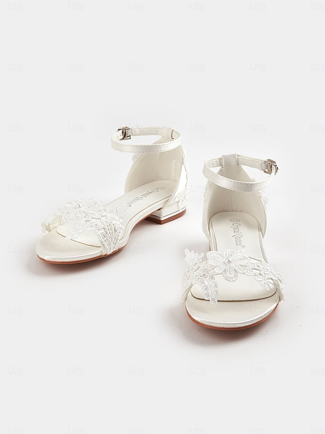 White Wedding Lace Flat Bridal Elegant Women's Sandals –