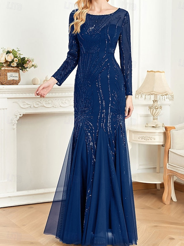 the Floor of Crew Elegant Bride Party Neck Mother Dress